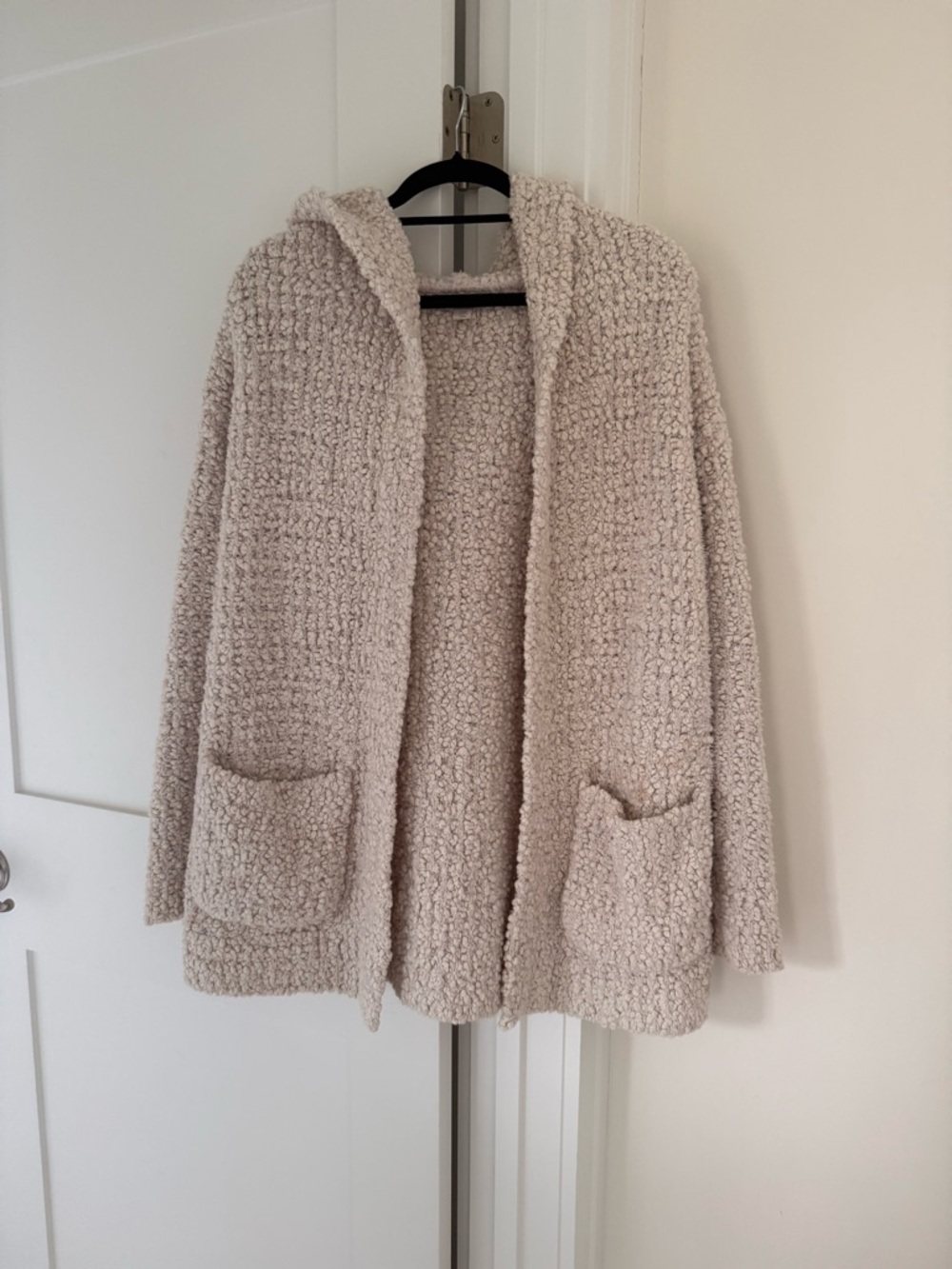 Barefoot Dreams Cozy Hooded Bouclé Open Cardigan Jacket - Cream
